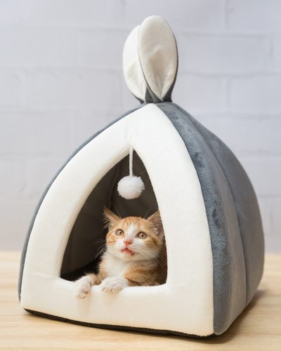 Covered Cat House Bed for Indoor Cats, Cozy Cat Cave for Cats & Small Dogs
