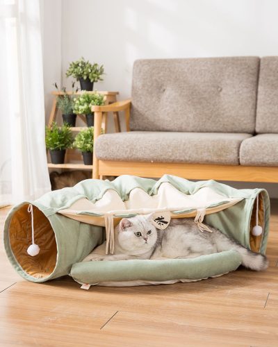 Collapsible Cat Tunnel, Washable Cat Tunnel Toy & Cozy Cat Bed