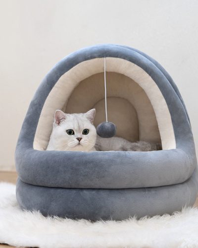 Enclosed Cat Cave Bed | Cozy Plush Indoor Cat House