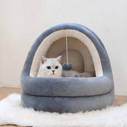 Enclosed Cat Cave Bed | Cozy Plush Indoor Cat House