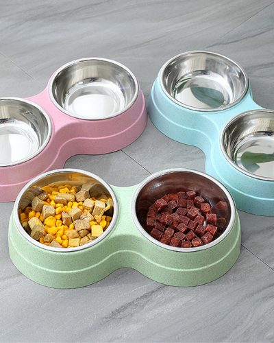Double Stainless Steel Dog Bowls – Food & Water Feeder
