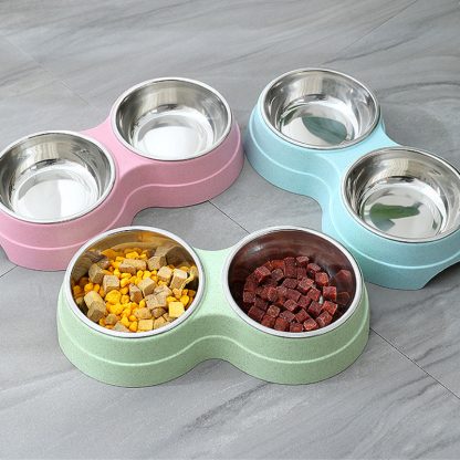 Double Stainless Steel Dog Bowls – Food & Water Feeder