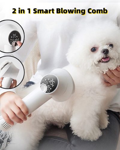 2-in-1 Dog & Cat Hair Dryer with Brush – Quiet Pet Grooming Blow Dryer
