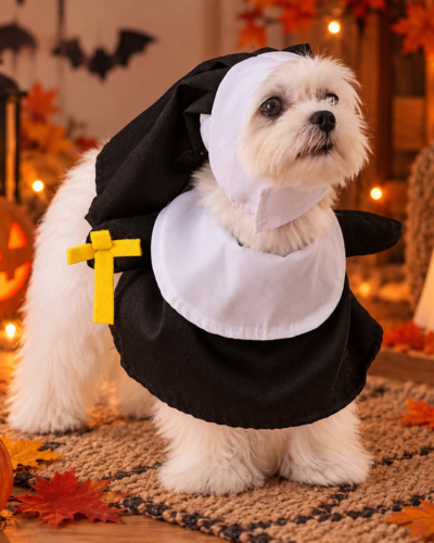 Nun Halloween Costume for Cats & Small Dogs – Funny Holiday Pet Dress-Up Outfit