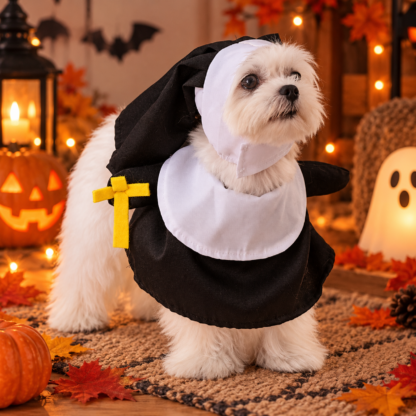 Nun Halloween Costume for Cats & Small Dogs – Funny Holiday Pet Dress-Up Outfit